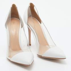 Pre Owned Gianvito Rossi White Leather and PVC Plexi Pumps Size 37.5