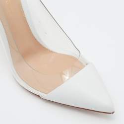 Pre Owned Gianvito Rossi White Leather and PVC Plexi Pumps Size 37.5