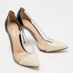 Pre Owned Gianvito Rossi Cream/Black Patent Leather and PVC Plexi Pumps Size 39