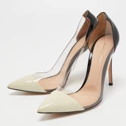 Pre Owned Gianvito Rossi Cream/Black Patent Leather and PVC Plexi Pumps Size 39