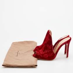 Pre Owned Gianvito Rossi Red Shanghai Embroidered Velvet Mules Size 36.5