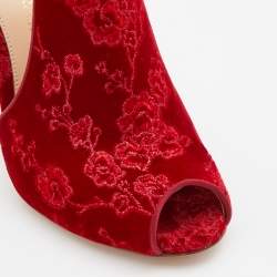 Pre Owned Gianvito Rossi Red Shanghai Embroidered Velvet Mules Size 36.5