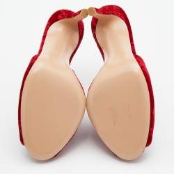 Pre Owned Gianvito Rossi Red Shanghai Embroidered Velvet Mules Size 36.5