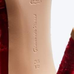 Pre Owned Gianvito Rossi Red Shanghai Embroidered Velvet Mules Size 36.5