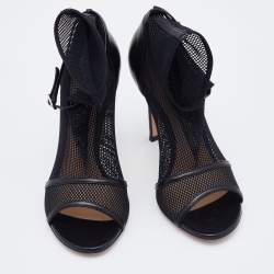 Pre Owned Gianvito Rossi Black Mesh and Leather Idol Ankle Booties Size 36