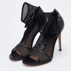 Pre Owned Gianvito Rossi Black Mesh and Leather Idol Ankle Booties Size 36