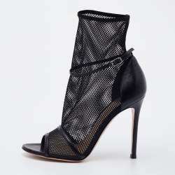 Pre Owned Gianvito Rossi Black Mesh and Leather Idol Ankle Booties Size 36