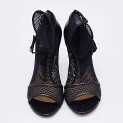 Pre Owned Gianvito Rossi Black Mesh and Leather Idol Ankle Booties Size 36