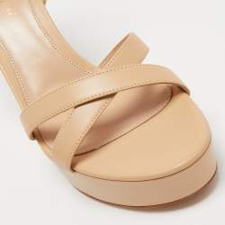 Pre Owned Gianvito Rossi Beige Leather Poppy Platform Ankle Strap Sandals Size 38