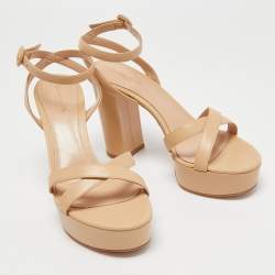 Pre Owned Gianvito Rossi Beige Leather Poppy Platform Ankle Strap Sandals Size 38