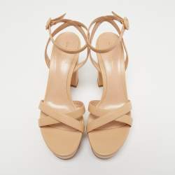 Pre Owned Gianvito Rossi Beige Leather Poppy Platform Ankle Strap Sandals Size 38