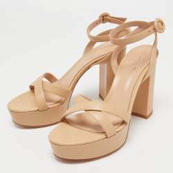 Pre Owned Gianvito Rossi Beige Leather Poppy Platform Ankle Strap Sandals Size 38