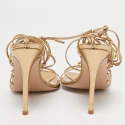 Pre Owned Gianvito Rossi Metallic Gold Leather Giza Wrapped Sandals Size 38