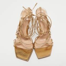 Pre Owned Gianvito Rossi Metallic Gold Leather Giza Wrapped Sandals Size 38