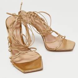 Pre Owned Gianvito Rossi Metallic Gold Leather Giza Wrapped Sandals Size 38