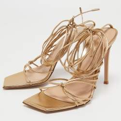 Pre Owned Gianvito Rossi Metallic Gold Leather Giza Wrapped Sandals Size 38