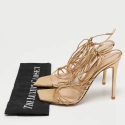 Pre Owned Gianvito Rossi Metallic Gold Leather Giza Wrapped Sandals Size 38