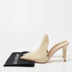 Pre Owned Gianvito Rossi Beige Patent Leather Aramis Pointed Toe Mules Size 40