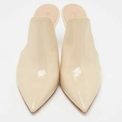 Pre Owned Gianvito Rossi Beige Patent Leather Aramis Pointed Toe Mules Size 40