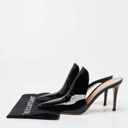 Gianvito Rossi Black Patent Leather Aramis Pointed Toe Mules Size 40