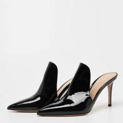 Gianvito Rossi Black Patent Leather Aramis Pointed Toe Mules Size 40