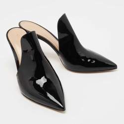 Gianvito Rossi Black Patent Leather Aramis Pointed Toe Mules Size 40