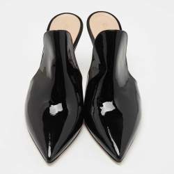 Gianvito Rossi Black Patent Leather Aramis Pointed Toe Mules Size 40