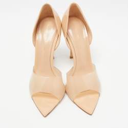 Pre Owned Gianvito Rossi Beige PVC and Patent Leather Bree Open Toe Pumps Size 38