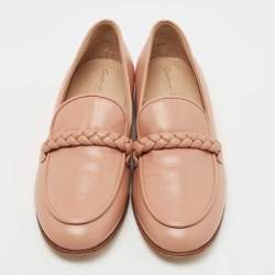 Pre Owned Gianvito Rossi Pink Leather Monza Braided Loafers Size 40