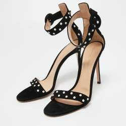 Pre Owned Gianvito Rossi Black Suede Studded Portofino Ankle Strap Sandals Size 38.5