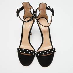 Pre Owned Gianvito Rossi Black Suede Studded Portofino Ankle Strap Sandals Size 38.5