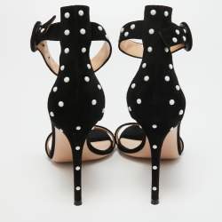 Pre Owned Gianvito Rossi Black Suede Studded Portofino Ankle Strap Sandals Size 38.5
