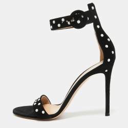 Pre Owned Gianvito Rossi Black Suede Studded Portofino Ankle Strap Sandals Size 38.5