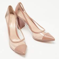 Pre Owned Gianvito Rossi Brown Leather and PVC Plexi Block Heel Pumps Size 41