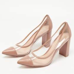 Pre Owned Gianvito Rossi Brown Leather and PVC Plexi Block Heel Pumps Size 41