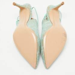 Pre Owned Gianvito Rossi Light Green Lace Irene Slingback Pumps Size 37