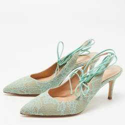 Pre Owned Gianvito Rossi Light Green Lace Irene Slingback Pumps Size 37