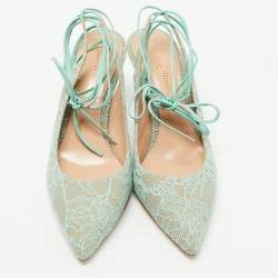 Pre Owned Gianvito Rossi Light Green Lace Irene Slingback Pumps Size 37