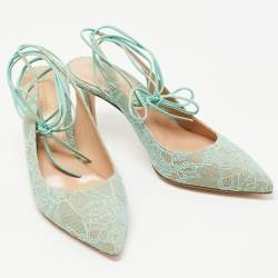 Pre Owned Gianvito Rossi Light Green Lace Irene Slingback Pumps Size 37