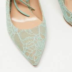 Pre Owned Gianvito Rossi Light Green Lace Irene Slingback Pumps Size 37