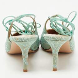 Pre Owned Gianvito Rossi Light Green Lace Irene Slingback Pumps Size 37