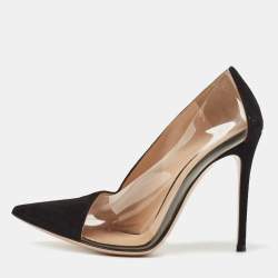 Pre Owned Gianvito Rossi Black Suede and PVC Plexi Platform Pumps Size 39