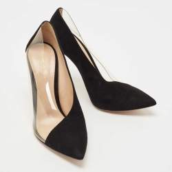 Pre Owned Gianvito Rossi Black Suede and PVC Plexi Platform Pumps Size 39