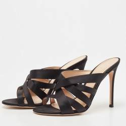 Pre Owned Gianvito Rossi Black Satin Strappy Slide Sandals Size 38.5