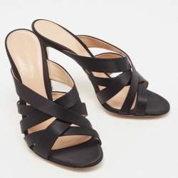 Pre Owned Gianvito Rossi Black Satin Strappy Slide Sandals Size 38.5