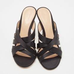 Pre Owned Gianvito Rossi Black Satin Strappy Slide Sandals Size 38.5