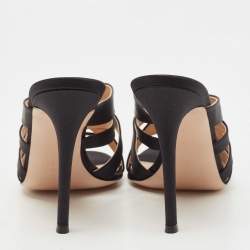 Pre Owned Gianvito Rossi Black Satin Strappy Slide Sandals Size 38.5