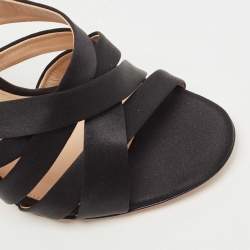 Pre Owned Gianvito Rossi Black Satin Strappy Slide Sandals Size 38.5