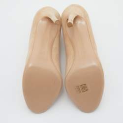 Pre Owned Gianvito Rossi Beige Suede Vamp Peep Toe Booties Size 38