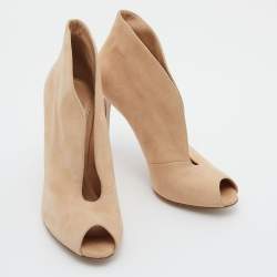 Pre Owned Gianvito Rossi Beige Suede Vamp Peep Toe Booties Size 38